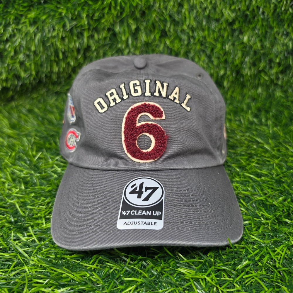 47 NHL Original Six Hat Mens OSFA Charcoal Gray Clean Up Adjustable Strapback